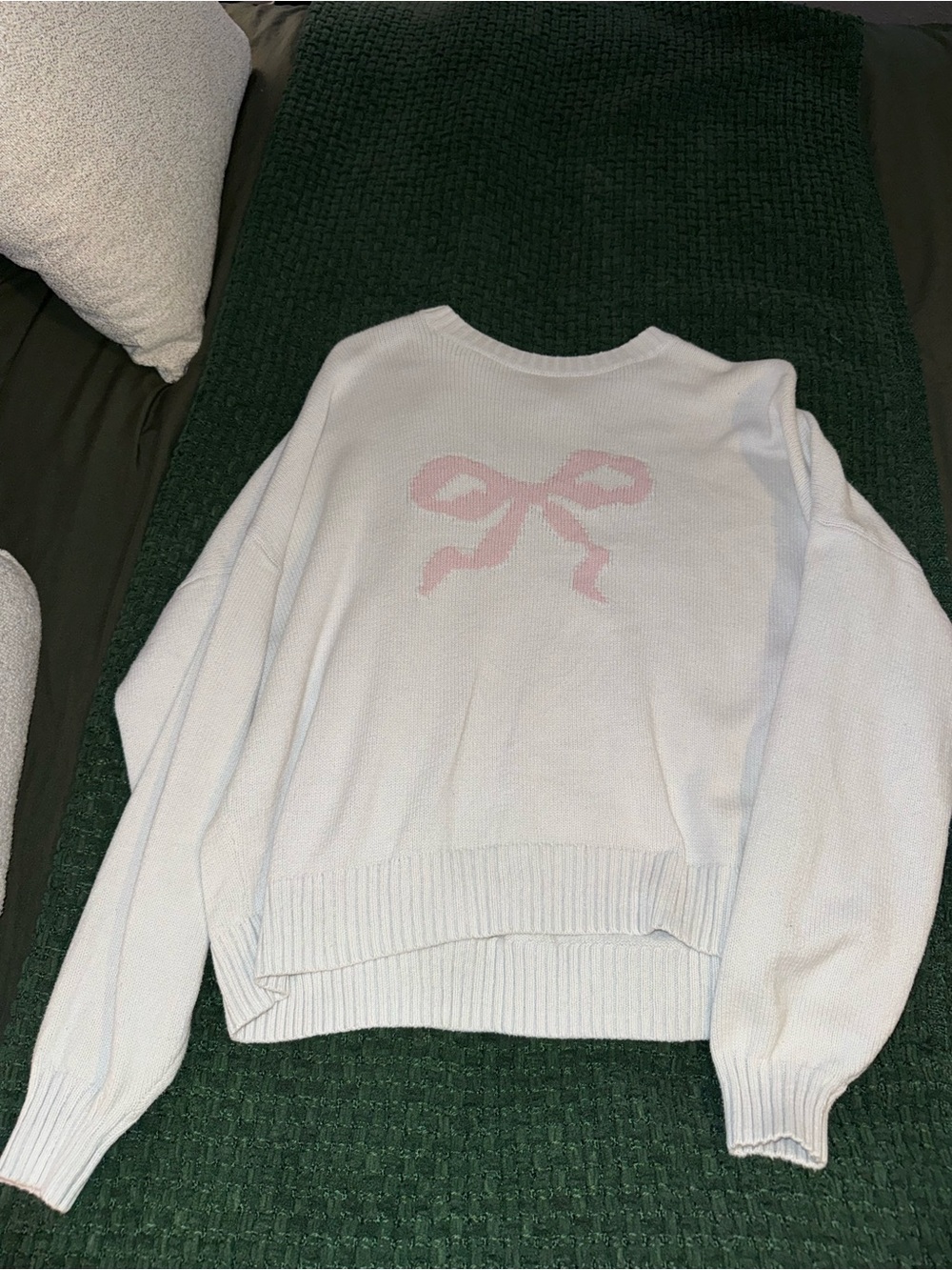 Hollister White Crewneck Sweater with Pink Bow Back Detail